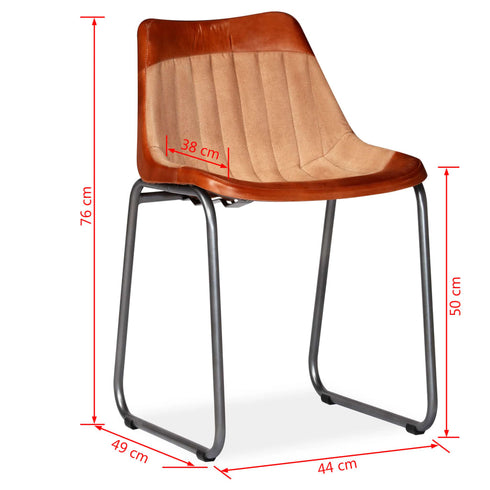 Swen Studio -  Dining Chairs 6 pcs Brown and Beige Real Leather and Canvas